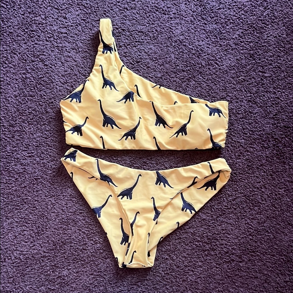 Yellow Dinosaur Print Swim Set